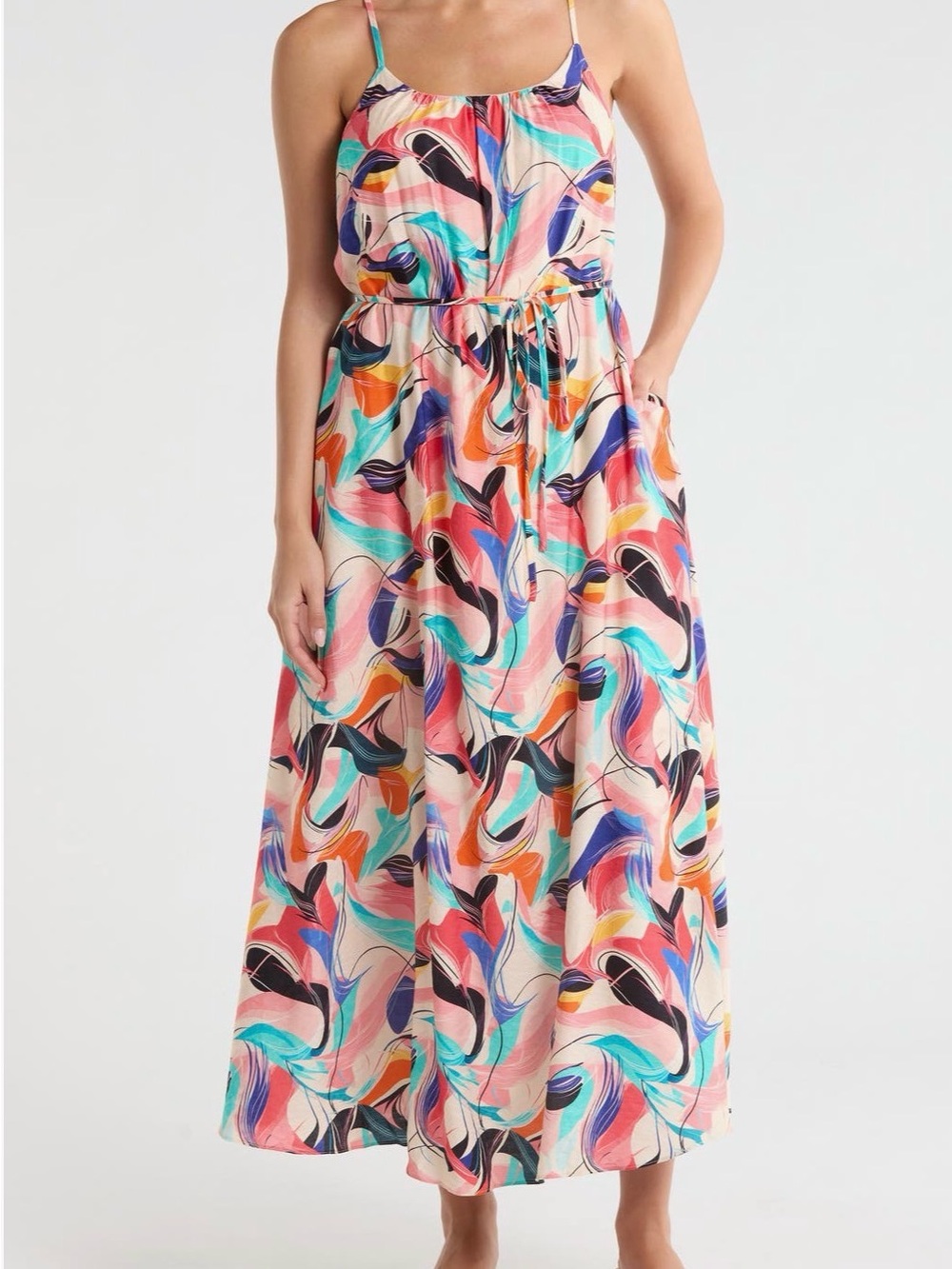 Sam Edelman Sleeveless Multi-Color “Swirl” Print Maxi Dress with Pockets Size M
